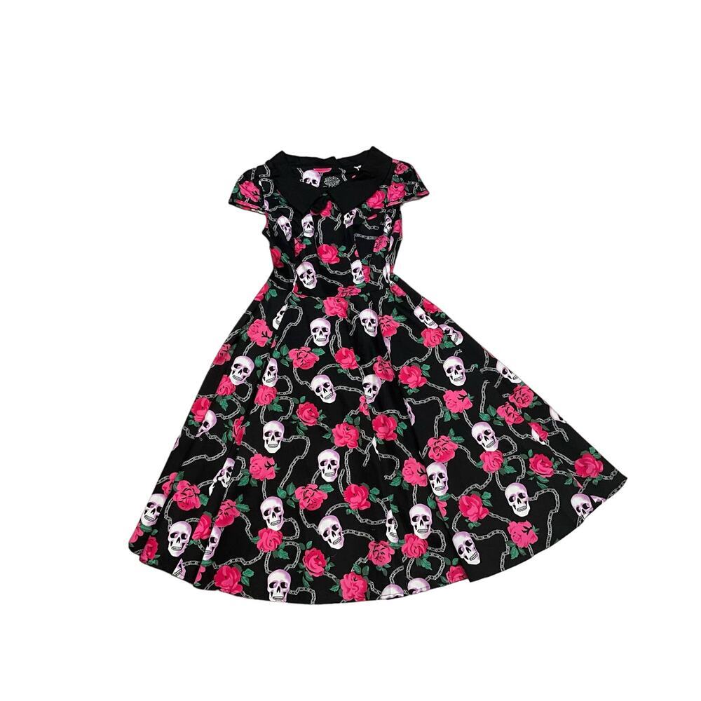 Rockabilly cotton Dia‎ De los Muertos dress New with tags H&R floral sz 10